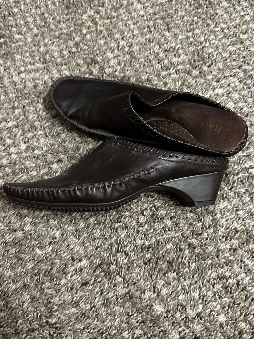 Bass Brown Leather Slip-On Heeled Mule